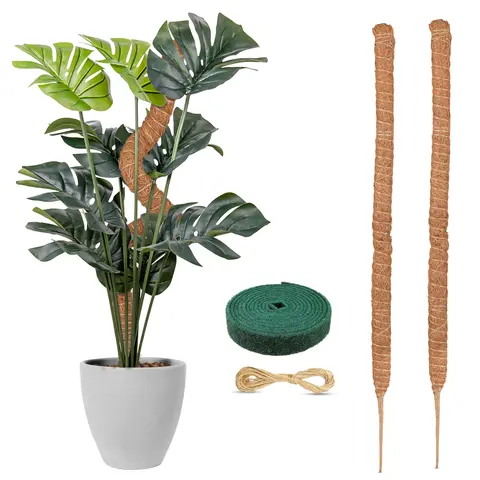 EcoNour 2-Piece Set Tubular Coconut Fiber Moss Poles (28in x 2in, 0.37 lbs) - Durable, Eco-Friendly Plant Sticks, Tube Shape Moisture-Retentive Vertical Support, Easy-Install Indoor Use Trellis for Monstera, Home Decor Gardening Accessory
