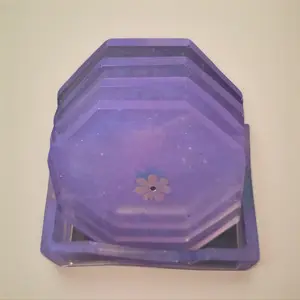 Hand-Poured Octagonal Coaster Set with Matching Stand, Kitchen Tableware Accessory