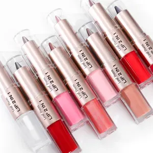 3 Pcs High-Quality 2-in-1 Lipstick & Lip Gloss - Matte Finish, Dual-Ended with Mirror, Plant Squalane, Multiple Shades for Light Brown Lip Tones