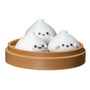 Cute Dim Sum Decorative Desktop Toy - White 3D Printed Character in Steamer Basket, Perfect for Desk or Shelf