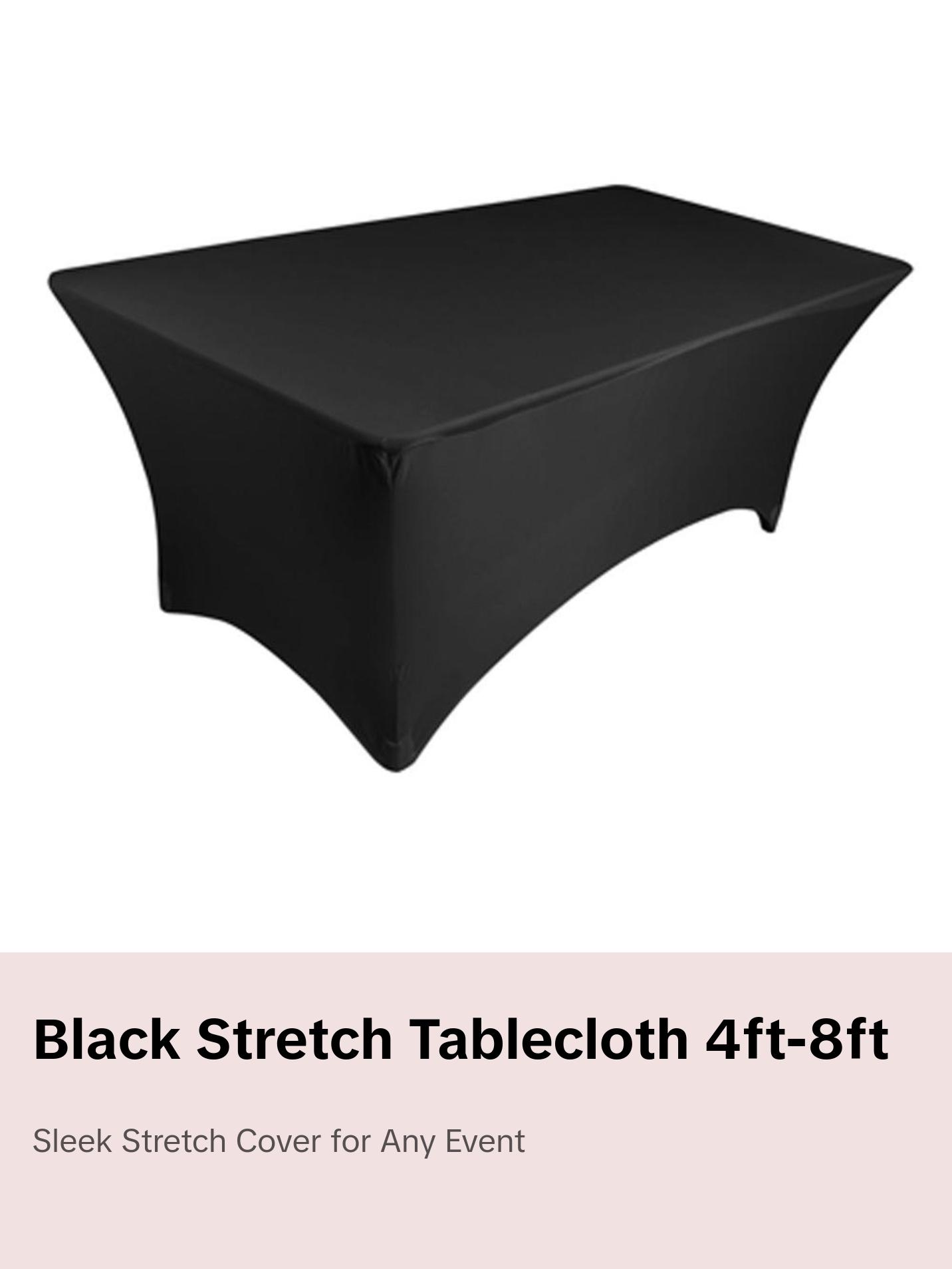 Tektrum  4ft/6ft/8ft Long Rectangular Stretch Tablecloth, Spandex Jacket Cover, Tight Fit Linen-Fitted Table Cover For Trade Show, DJ, Wedding, Party, Banquet, Event, Kiosk, Vendor - Premium Fabric (Black)