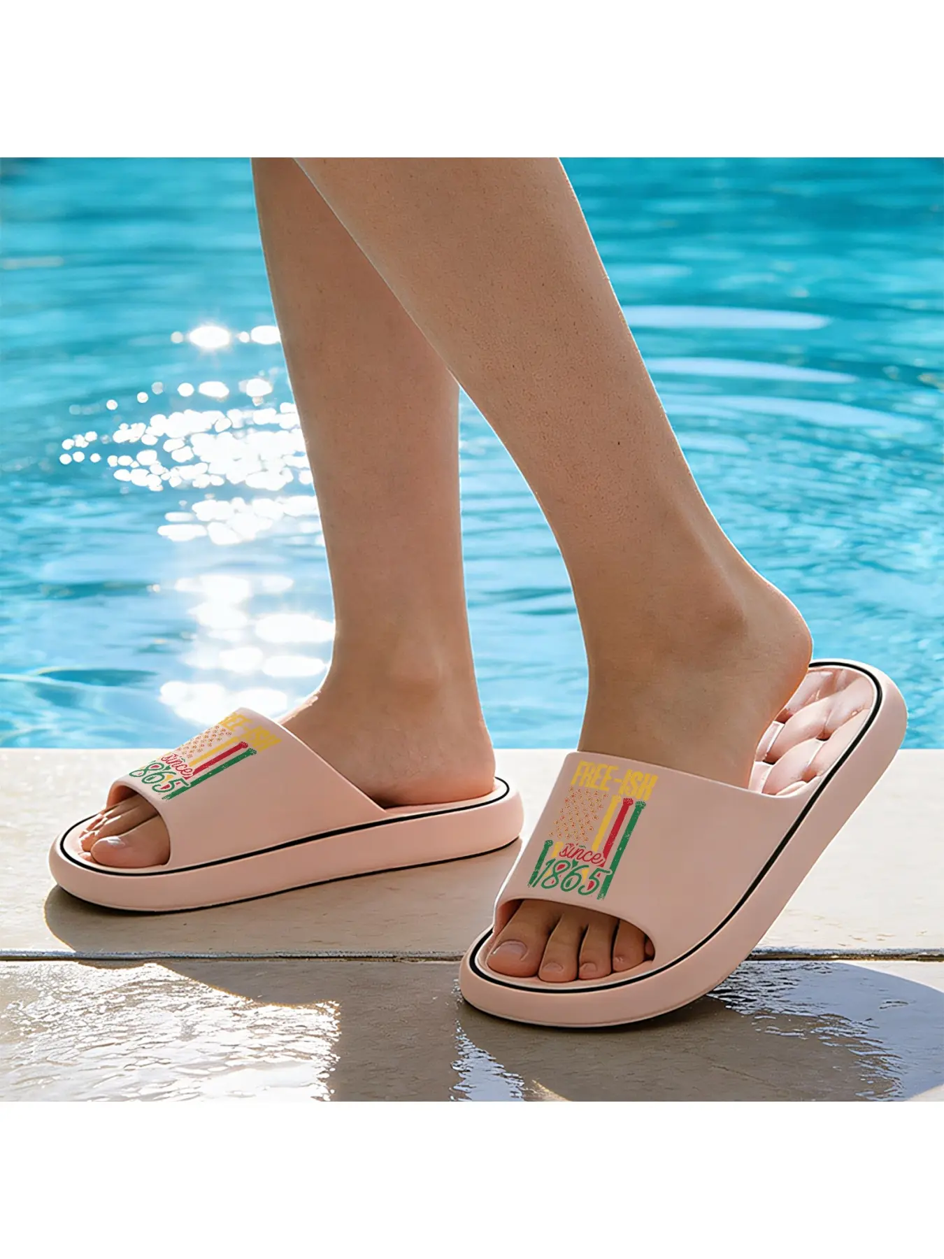 Free Ish Since 1865 Slippers Juneteenth Black History Unisex Casual Open Toe Slides Anti Slip House Shoes for Indoor Outdoor Beach