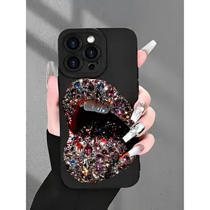 Sexy Diamond Lip Print 2D Pattern Creative Vintage Art Smartphone Case, Soft Protective Cellphone Casing & Cover, Waterproof Scratch-Resistant Mobile Phone Accessories, Suitable for Gifting to Couples, Birthdays, iPhone 17/16 Pro Max/15/14/13/12 Pro