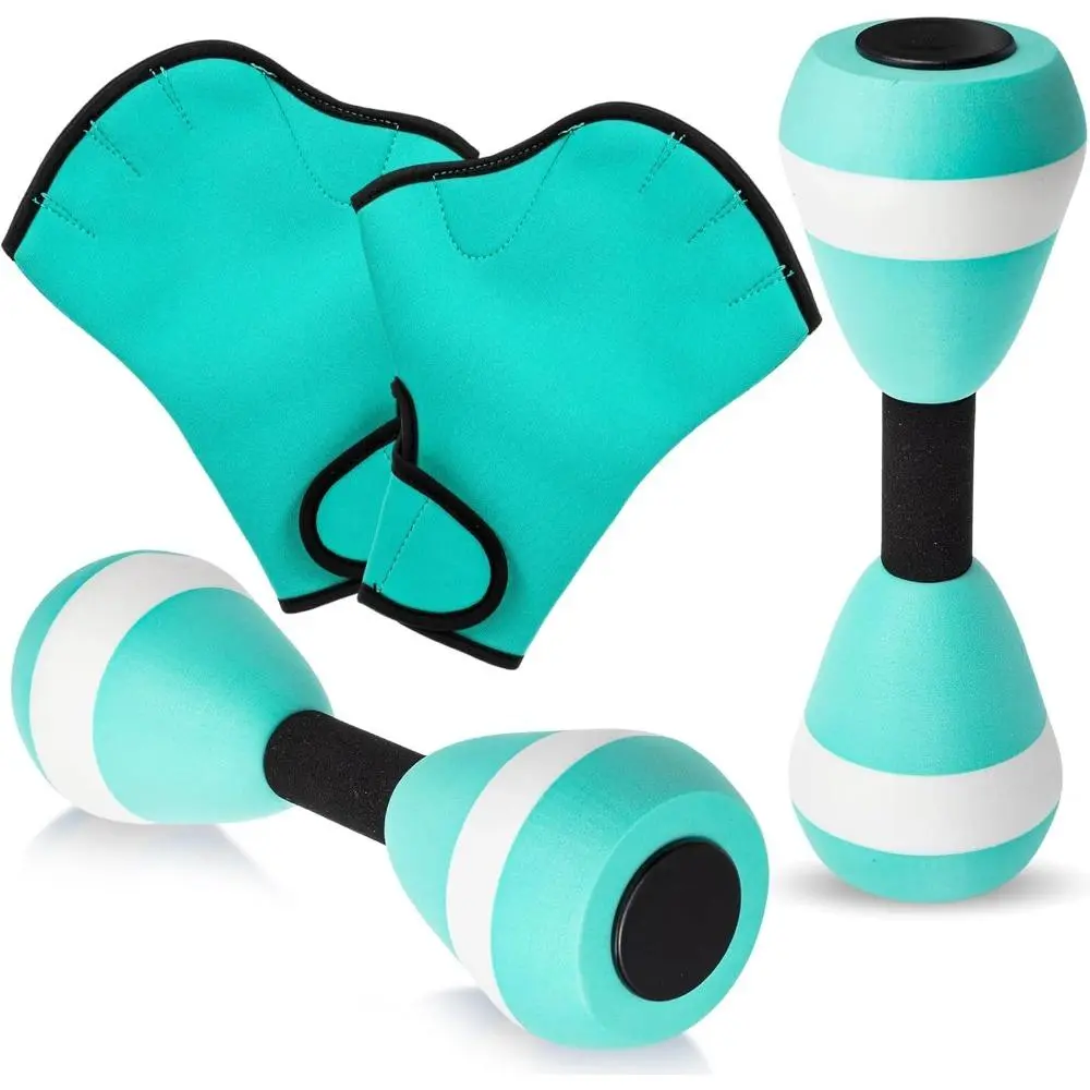 Adult Water Aerobics Pool Workout Set - 1 Pair Neoprene Swimming Gloves, 2 Pcs Foam Weights, Aquatic Resistance Fitness Equipment, Pool Workouts, Adults, Aquatic Training, Water Aerobics Set, Set Includes
