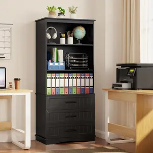 Gizoon 70'' Tall Bookcase with 3 Drawers Wooden Bookshelf with Storage Cabinet Multifunctional Book Storage Organizer for Office Living Room and Bedroom，Black