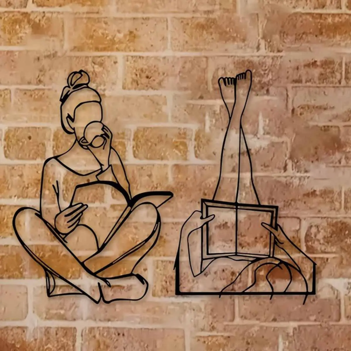 Reading Girl & Book Design Wall Art, Bathroom Wall Art, Decorative Wall Art, 2 Counts/set Metal Wall Decor, Wall Hanging Decor for Home Living Room Bedroom Office, Posters, Wall Art Decoration, Art Work For Wall Decor