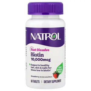 Natrol Biotin, Fast Dissolve, Strawberry, 10,000 mcg, 60 Tablets