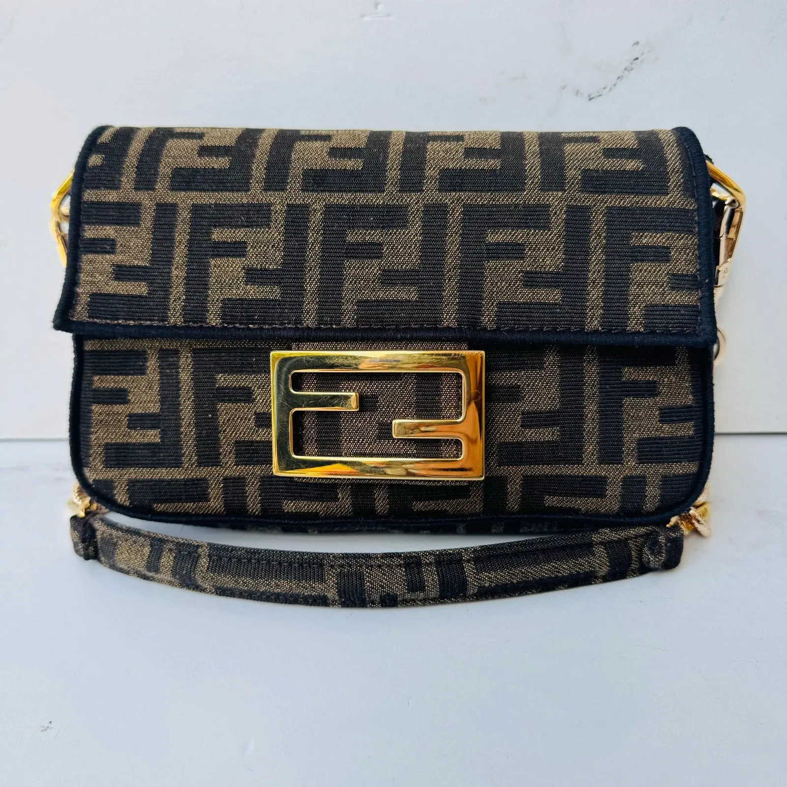 Pre-owned FENDI FINAL SALE Shoulder bags Zucchino Jacquard Zucca FF Mini Baguette