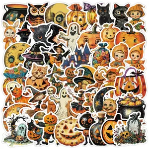 50pcs Nordic Style Halloween Stickers Decorative Decal for Scrapbooking, Journals, Laptops, Water Bottles, Cars, Positive Message Gifts