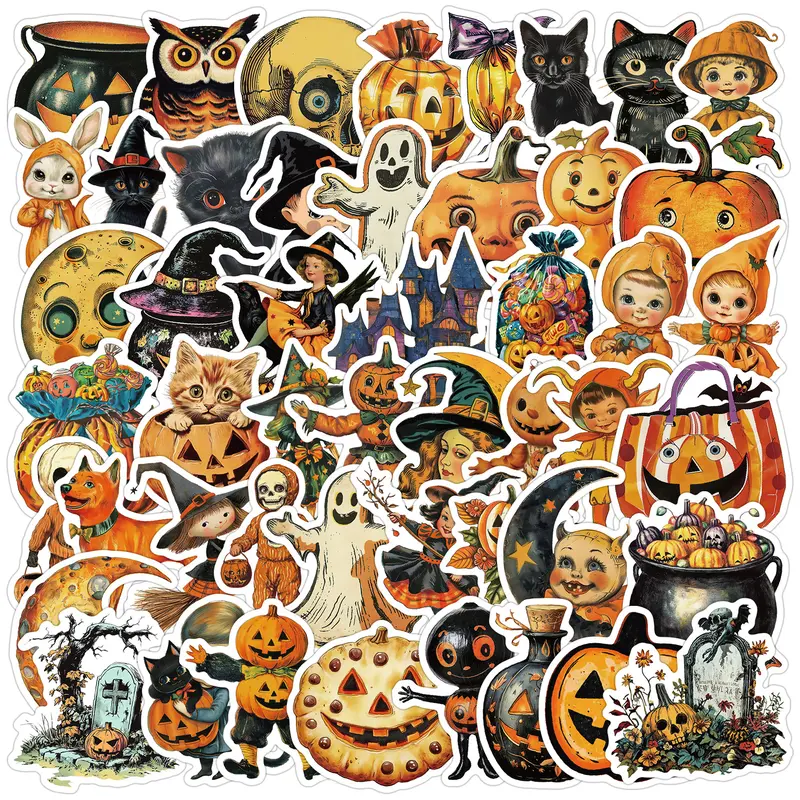 50pcs Nordic Style Halloween Stickers Decorative Decal for Scrapbooking, Journals, Laptops, Water Bottles, Cars, Multipurpose Car Decal, Decals For Vehicles, Automotive Decals, Positive Message Gifts, Automobile Decals