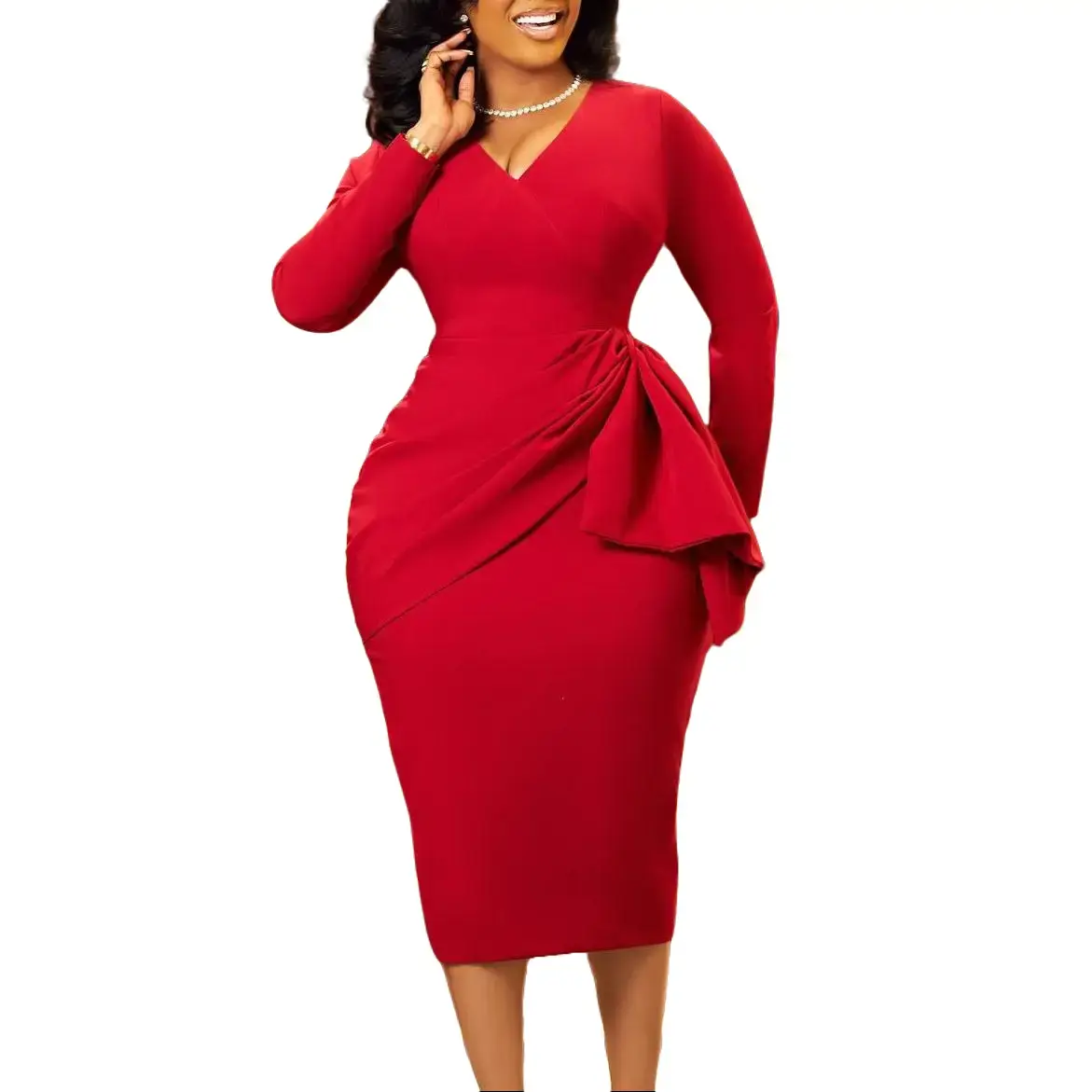Women's 2026 Autumn Winter Elastane Blend V-Neck Long Sleeve Solid Color  Ruched Bodycon Mid-Length OL Dress - Elegance, Lady Style, Formal Office  Workwear, Dresses for Women Elegantes - TikTok Shop