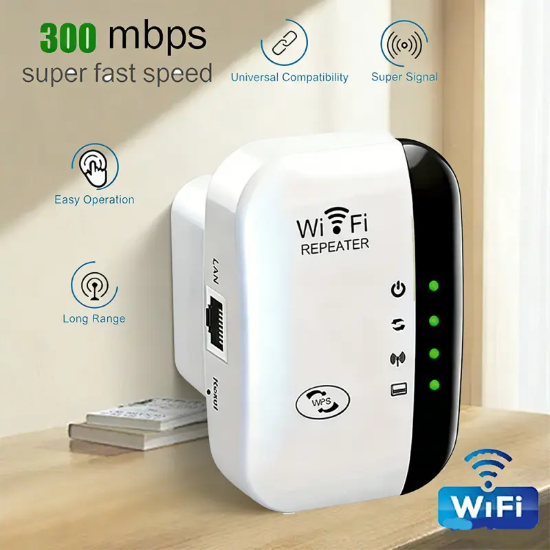 Wifi Repeater 300Mbps 2.4G Wifi Signal Booster, Wifi Extenders Signal Booster For Home, Mini Portable Size & No Monthly Subscription, 5000 Sq.Ft Whole House Coverage with Strong Penetration, Tool-Free Setup for Home Office Entertainment