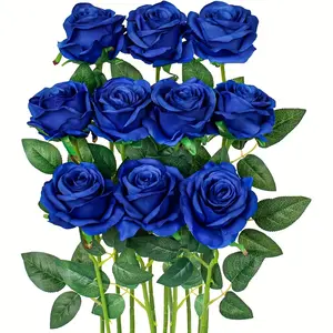 10pcs Realistic Deep Blue Rose Bouquet, Wedding & Event Decoration Artificial Flowers, Durable Indoor Outdoor Use Fake Floral Arrangement, Faux Floral Arrangements