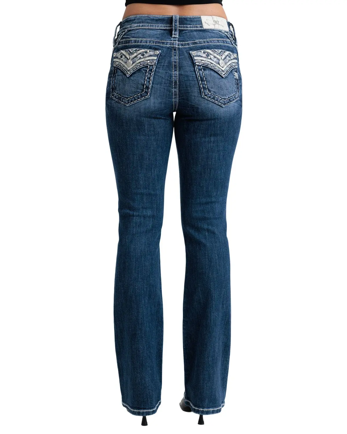Miss Me Women's Women'S Dark Wash Geo Border Pocket Bootcut Denim Jeans - M9709bv