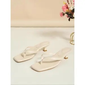 Women's Fashionable Solid Color High Heel Sandals, Soft Bottom Sandals, Elegant Beige Square Toe Slide Sandals for Party, Daily Clothing Decor for Women & Girls, Footwear, Shoe