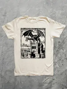 Dragon Vintage Dark Art Graphic Shirt, 90s Tattoo, Retro Medieval Y2k Tshirt, Dreamy Abstract Art, Dragon Lovers Gift Tee, Grimdark, Baggy, Streetwear