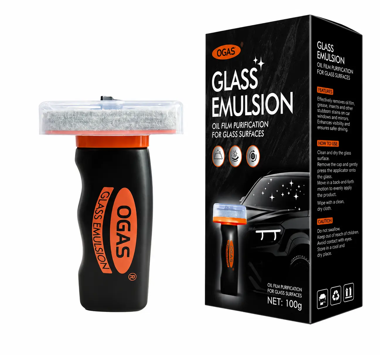 Car Windshield Cleaner, Oil Film Remover Roll-On Glass Cleaning Tool with Sponge Board, Auto Glass Emulsion Cleaner for Windshield & Windows, Removes Water Spots, Smudges and Road Film for Clearer Glass