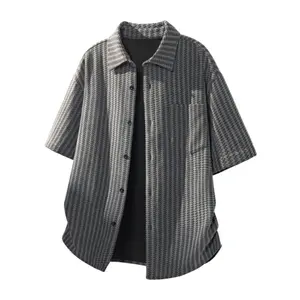 Fishbone-pattern short-sleeve shirt, men’s summer new arrival short-sleeve shirt, retro casual striped shirt with a premium feel, striped half-sleeve collared shirt, loose-fit versatile lightweight summer trend shirt