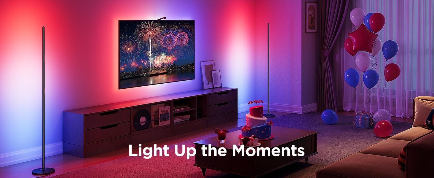 Rroetxi RGBIC Corner Floor Lamp – Minimalist Style with App & Remote Control, Stepless Dimming, Timer & Music Sync Modes, Perfect for Living Rooms, Bedrooms, Game Rooms & Party Decor