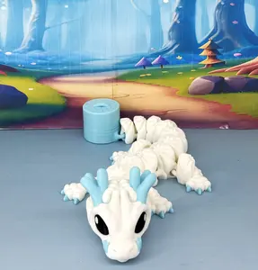 Dumpling Dragon with Clicker Tail Fidget Toy, 11 Inches  3D Printed Articulated Baby Dragon - ABDD-WHITE