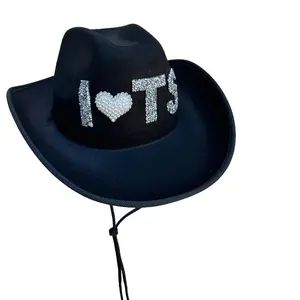 Personalized  Your Letter Rhinestone I LOVE TS Black cowboy Hat Cowgirl Hat Custom Made