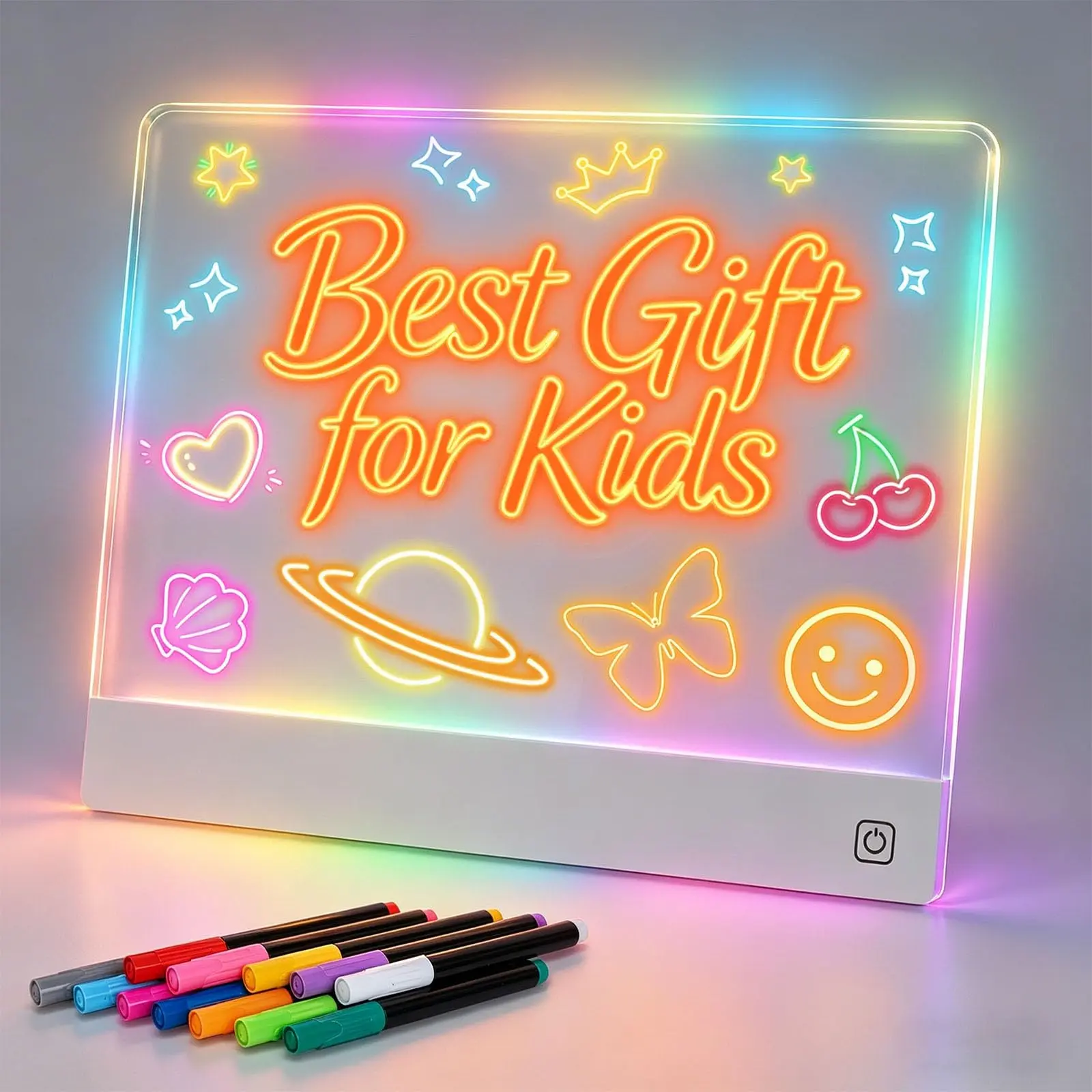 Rechargeable LED Acrylic Message Board, 13.7"x10" Light Up Dry Erase Kitchen Menu Board with 7-Color RGB Lights & 12 Markers, Reusable Writing Board for Grocery Lists, Meal Planning & Home Notes
