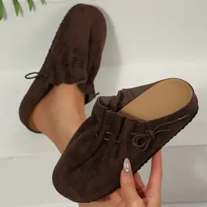 Drawstring Suede Clogs for Women Cork Footbed Sandals Leather Mules Shoes Vacation Casual Walking Indoor Outdoor Shoes Springfresh