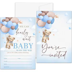Bear Balloon  Shower Invitation, We Can Bearly Wait Themed Fill-In Invites for Boys Girls, 25 Invitations With Envelopes (4" X 6"),  Party Favors Decorations and Supplies -01