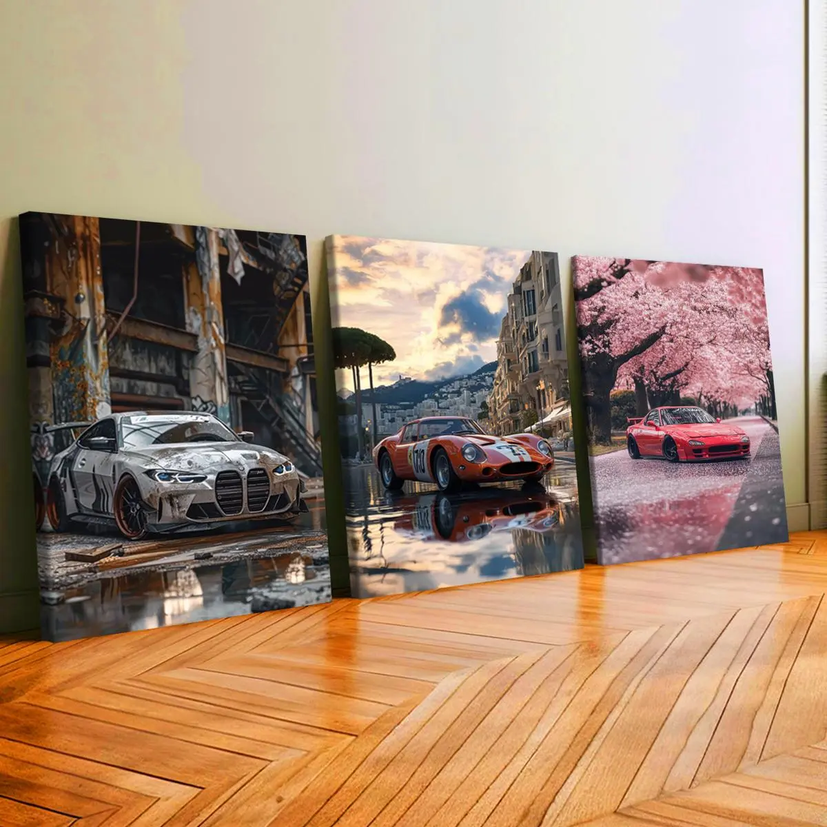 3Pc Wooden-Framed Canvas Paintings - Artistic Sports Car Posters, Odorless Print Artwork, Modern Art Design Home Decor Accessory, Indoor Decoration for Living Room, Man Cave