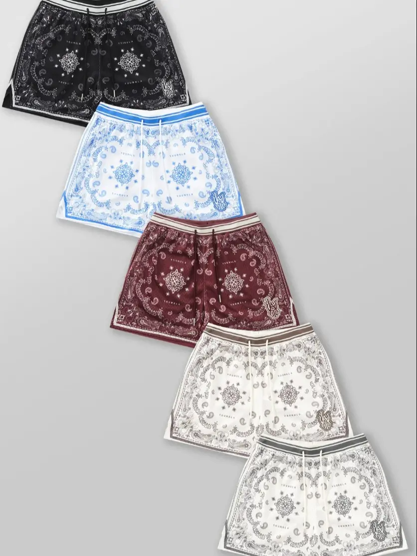 YoungLA Infamous Bandana Shorts, Graphic Streetwear Shorts, Casual Athletic Shorts, Y2K Inspired Bandana Print Shorts for Men & Women