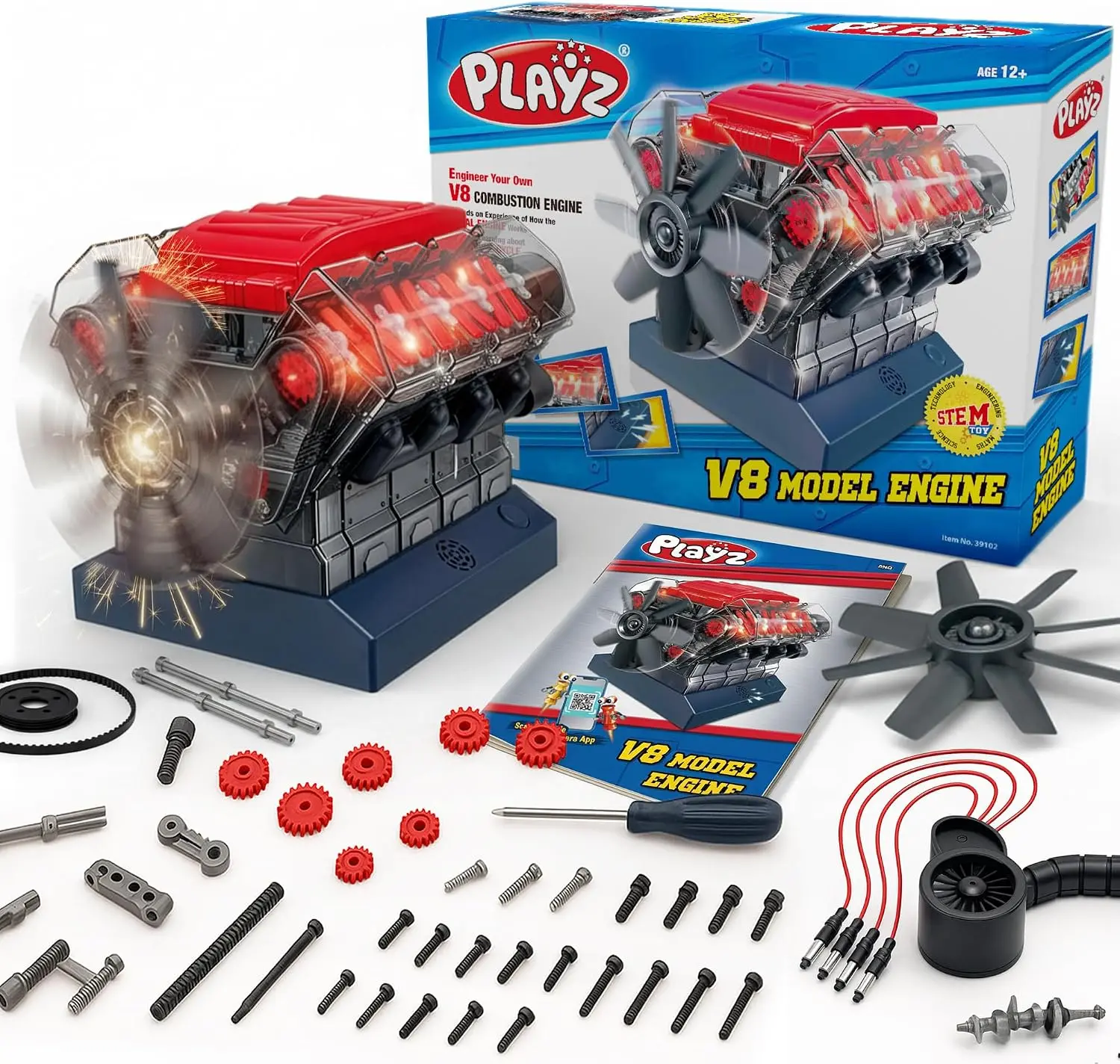 Playz Large V8 Engine Model Kit Build Your Own Mini V8 Engine kit that Runs