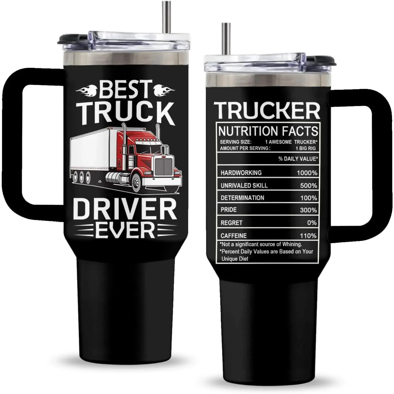 Truck Driver Gifts for Men, 40 Oz Trucker Tumbler with Handle & Straw, Trucker Present, Birthday Gift for Truck Driver, Stainless Steel Trucker Cup, Gifts for Thanksgiving Birthday Gift, 1 PCS