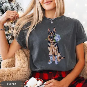 Comfort Colors Floral German Shepherd Shirt, GSD Toile Tee, Shepherd Lover Gift, Coquette Shepherd Teacher TShirt,  Dog Mom Top Womenswear Cotton Fabric