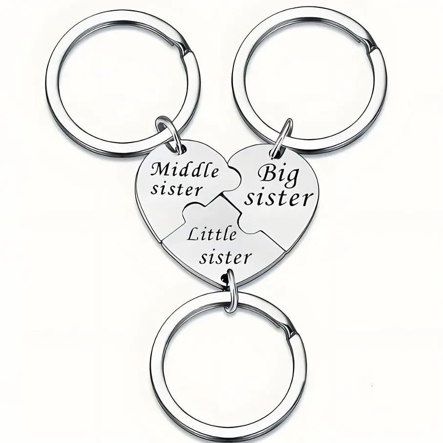 3PCS Sister Keychain Sister Gifts from Sisters Birthday Gifts from Sisters in Law Wedding Big Sisterr Gift for Girls Little Sisterr Matching Keychain Sibling Mothers Day Presents Christmas