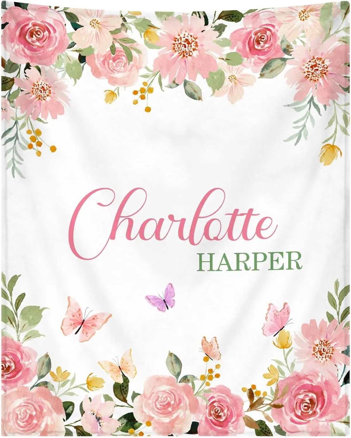 Personalized Blankets for Girls Custom Blanket with Name for Kids Toddlers Soft Fleece Bed Throw Blanket for Newborn Infant Customized Girl Gifts for Birthday Shower