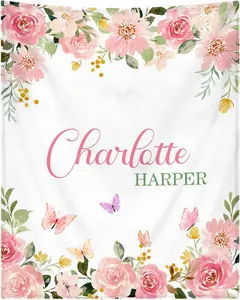 Personalized Blankets for Girls Custom Blanket with Name for Kids Toddlers Soft Fleece Bed Throw Blanket for Newborn Infant Customized Girl Gifts for Birthday Shower