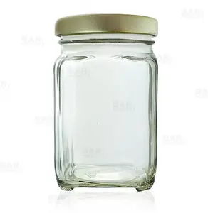 Victorian Square Glass Craft Bartending Jar with Gold Lid - 6 oz/190ml, Home Storage Bottle & Canister