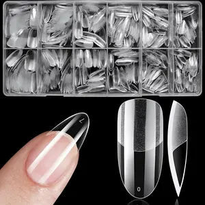 Oval Shaped Gel X Nail Tips, 600pcs/box Semi-frosted Full Cover Press on Nails, Elegant Stick on Nails Kit, Manicure Accessories, Valentine's Day Gift, Acrylic Press Nails