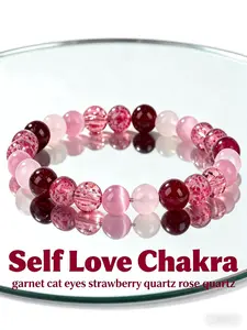 Garnet Strawberry Quartz Rose Quartz Cat Eye Bead Bracelet, Healing Crystal Jewelry for Women, Daily Wear, Gift for Family and Friends