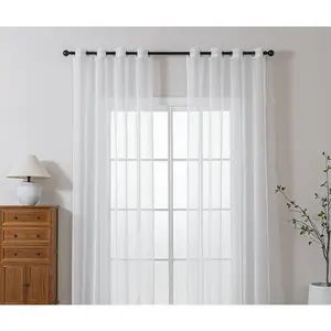 Full Dori White Sheer Curtain Semi Transparent Decorative Window Treatment for Living Room