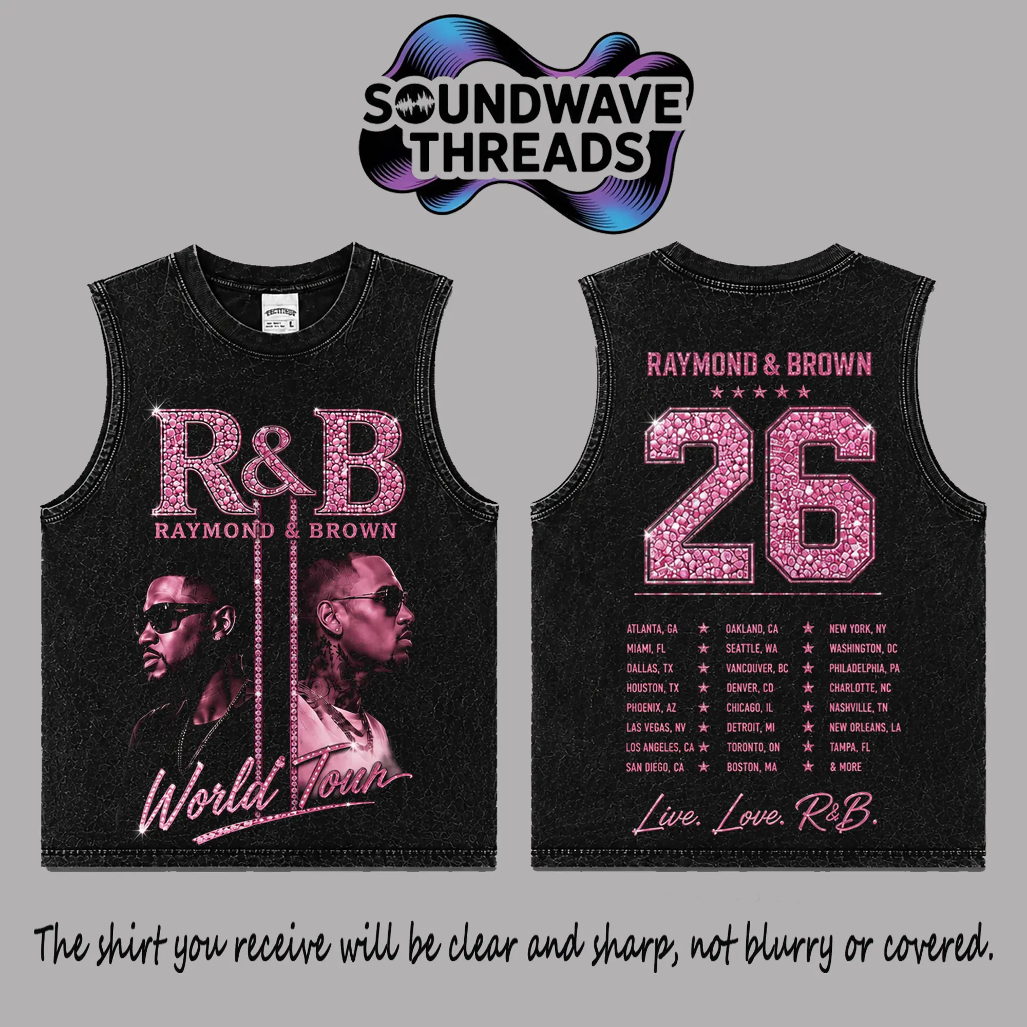 The R&B Tour Date 2026: Raymond & Brown Pink Premium Acid Washed 100% Tank Top T-Shirt, R&B Music Duo Graphic Tee, Urban Hip Hop Soul Streetwear Shirt, Concert Tour Merch, Gift for R&B Fans, Vintage Music Tee