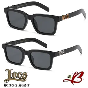 Locs "Calle Kings" Hardcore Sunglasses – Bold Chiseled Square Black Frames with Gothic Metal Inserts, Dark UV400 Privacy Lenses, Urban Street Style Eyewear | Genuine Original Authentic Classic Locs