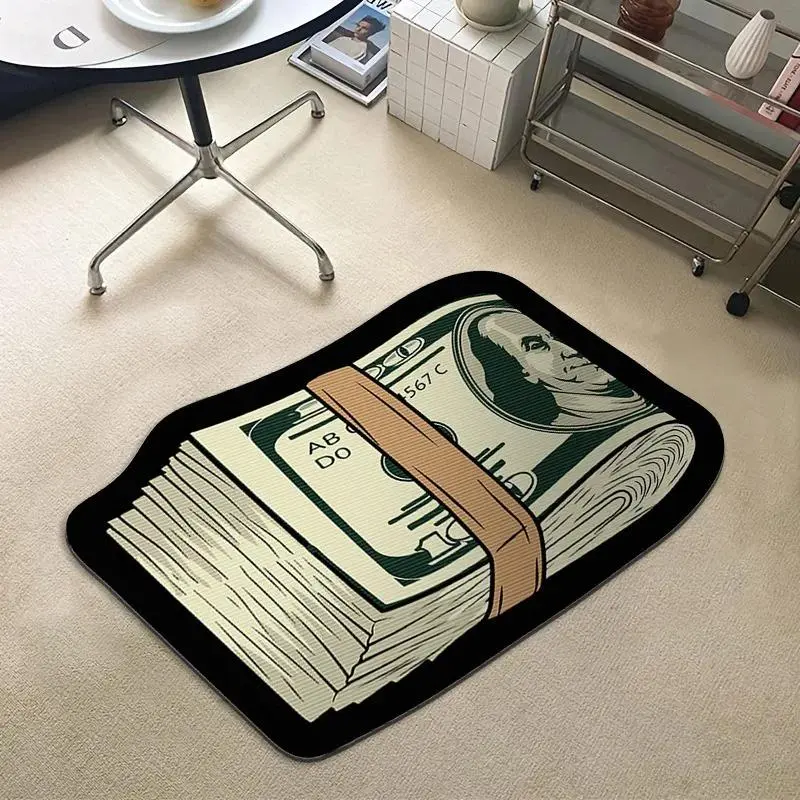 VIKAMA Trendy US Dollar Print Floor Mat Unique Personalized Anti-Slip Carpet for Home Living Room Bedroom Decoration