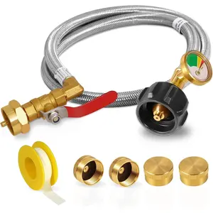 Adapter for 1 lb. Tanks with  Gauge & Control Valve, 3 FT  Refill Stainless Steel Hose with 4 Bottle Caps, Fill 1 Pound Bottles from 5-40lb