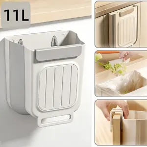Foldable Kitchen Trash Can – Space-Saving Hanging Garbage Organizer, 1 Count, White/Gray, 27.5x25x4cm, Durable PP Material, Easy Install, Versatile Use for Home & Travel