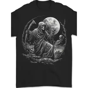 Gothic Skull Pattern Y2K Street Hip Hop Style T-Shirt for Men, Religious Symbol Crew Neck Short Sleeve Casual Summer Top, Breathable Elastic Cotton, Regular Fit, Machine Washable, Dark Aesthetic Trendy Clothing
