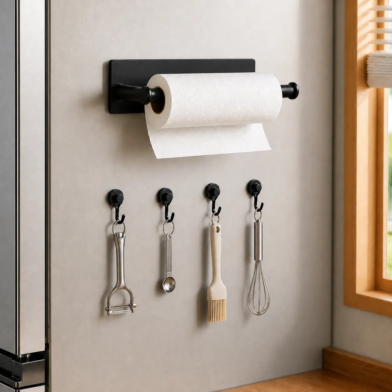 Paper Towel Holder, Magnetic Paper Towel Holder for Fridge, Toilet Paper Roll Holder Magnet Towel Rack Wall Mount Fridge Organizer for Paper Towels Rolls Bathroom Pantry RV Kitchen Storage