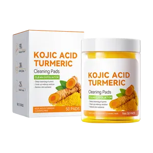 50 PADS Turmeric Kojic Acid Exfoliate Cleansing Pads GentleCleanser for Radiant Sensitive Skin, acne and darkspots