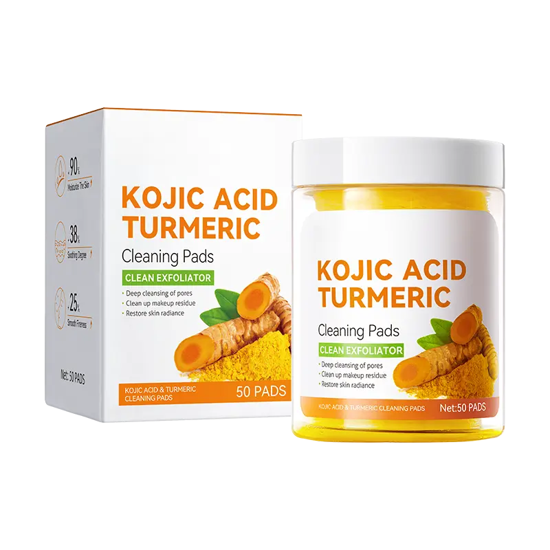 50 PADS Turmeric Kojic Acid Exfoliate Cleansing Pads GentleCleanser for Radiant Sensitive Skin, acne and darkspots