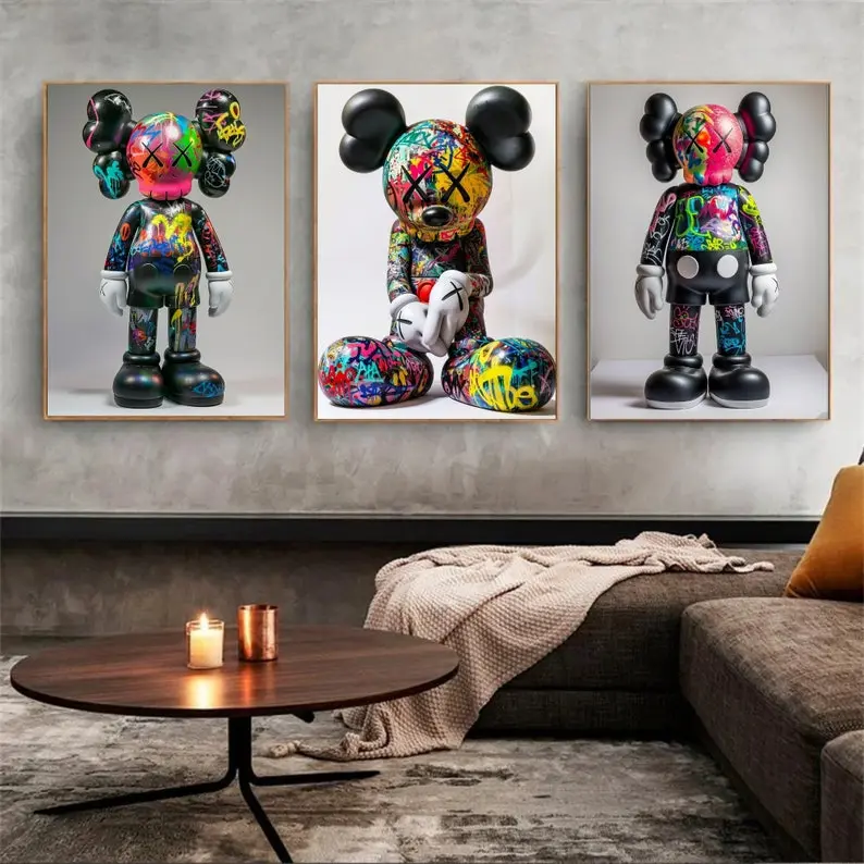 Kaws Graffiti Poster Unframed Poster Unframed : Figures Design Set of 3 | Modern Urban Wall Art Poster Unframed s Collection
